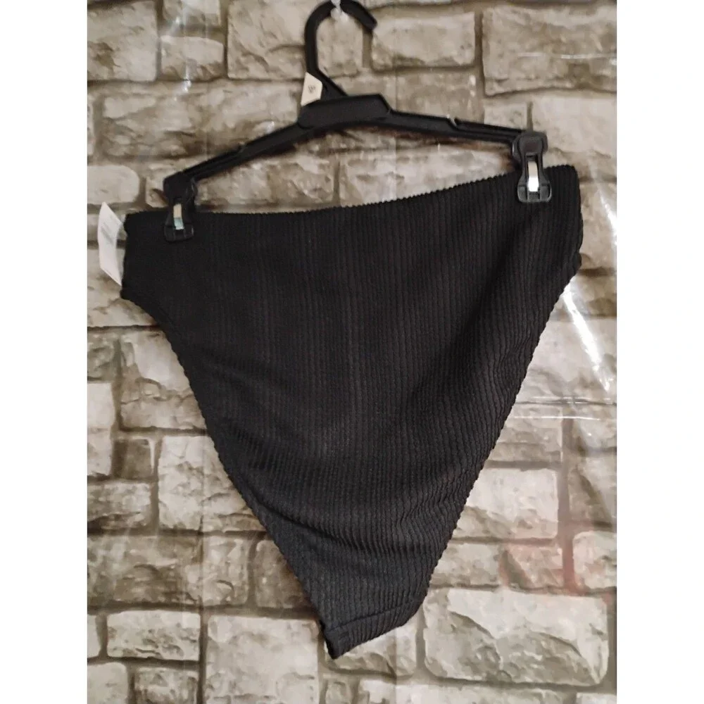 Womens Old Navy Medium Solid Textured Dark Black Bikini Swim Bottom